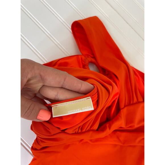 NWOT Michael Kors One Piece Bathing Suit Red Drapey High Neck Swimsuit Size XS - Picture 5 of 7